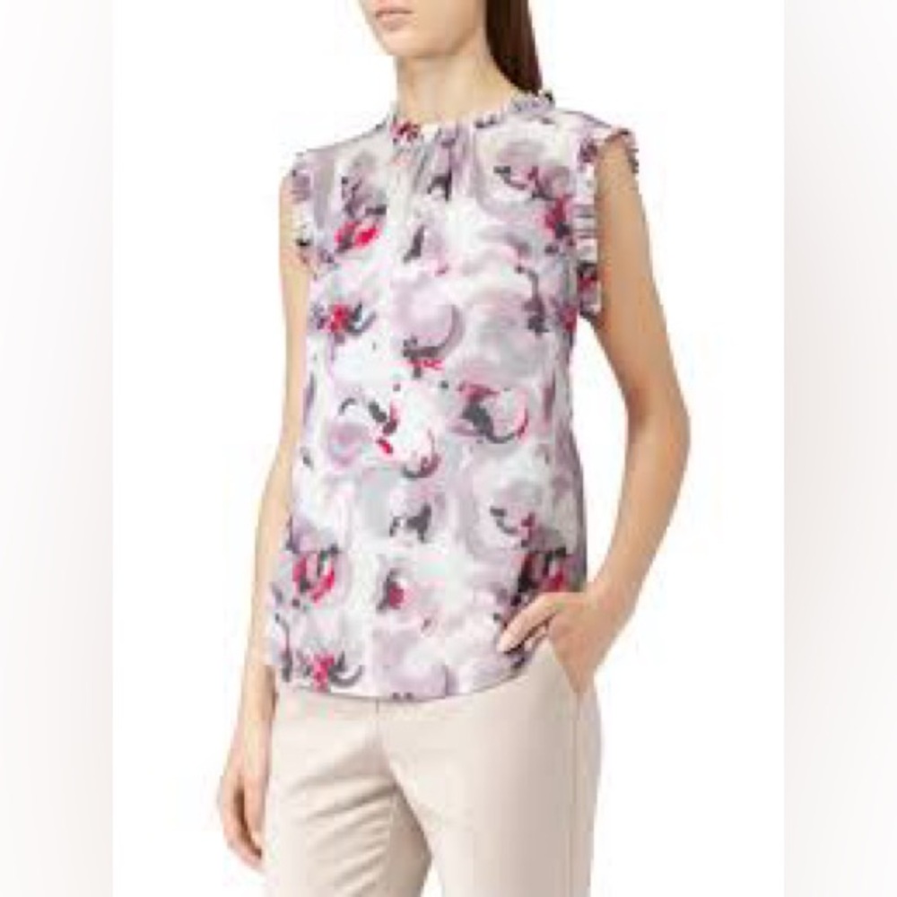 Reiss floral top women’s size USA 2 pick white purple 100% silk